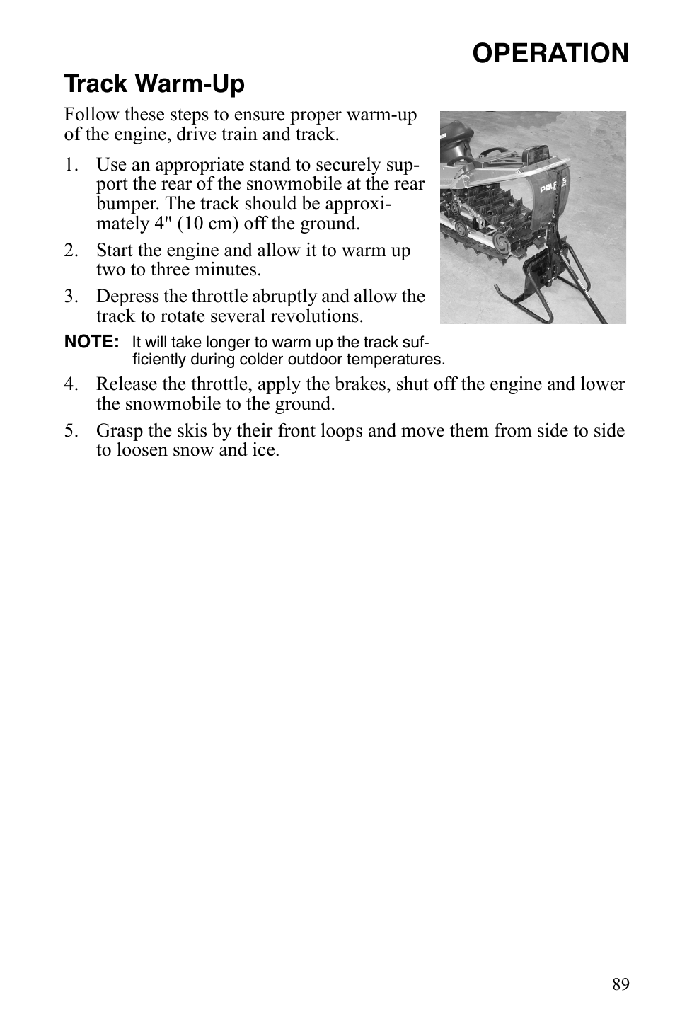 Operation, Track warm-up | Polaris IQ Turbo LX User Manual | Page 92 / 174