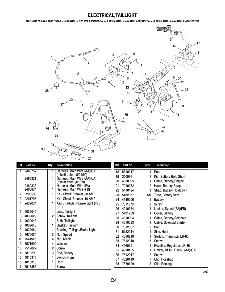 C4 electrical/taillight | Polaris MAGNUM 325 4X4 A00CD32AA User Manual | Page 32 / 59