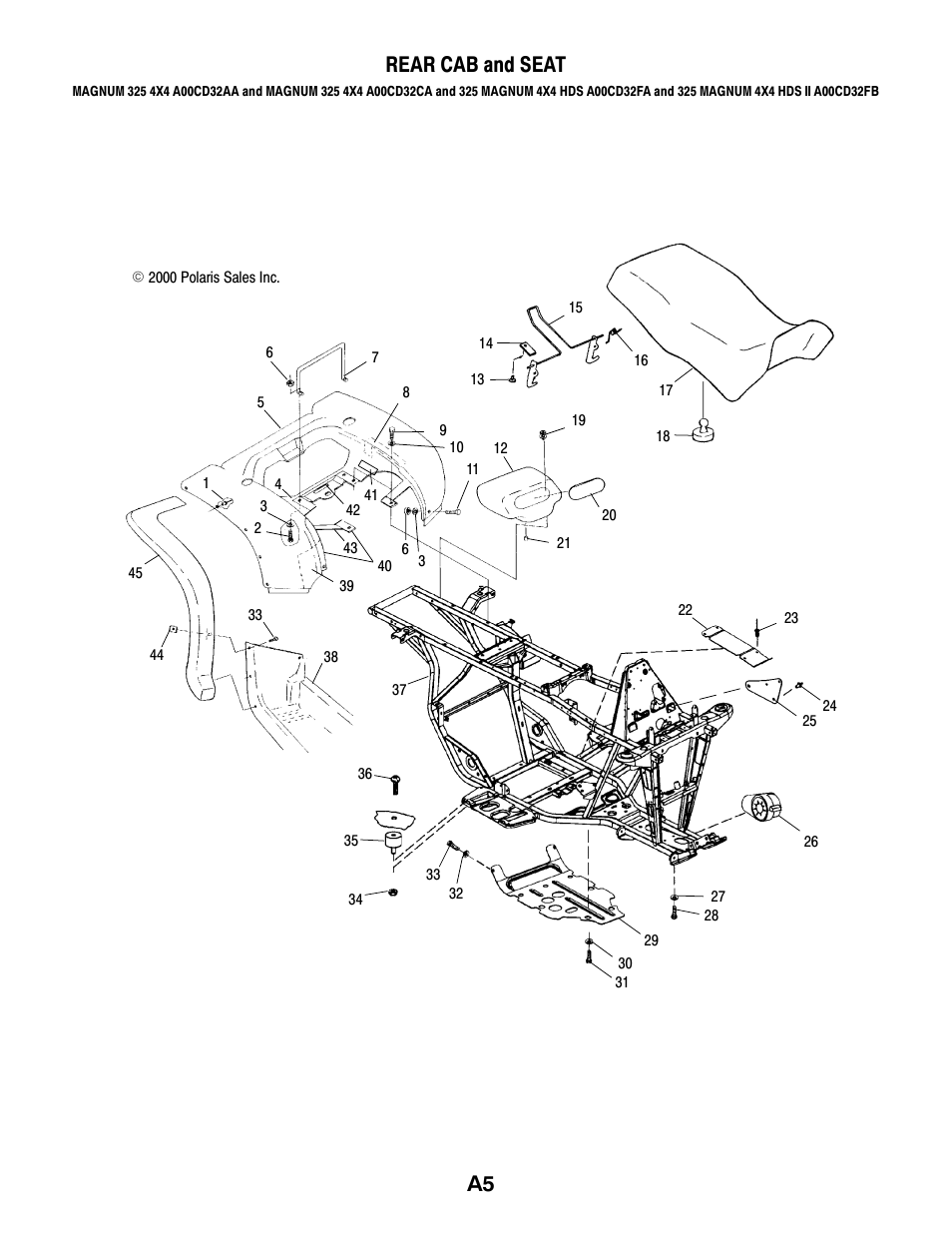 A5 rear cab and seat | Polaris MAGNUM 325 4X4 A00CD32AA User Manual | Page 5 / 59