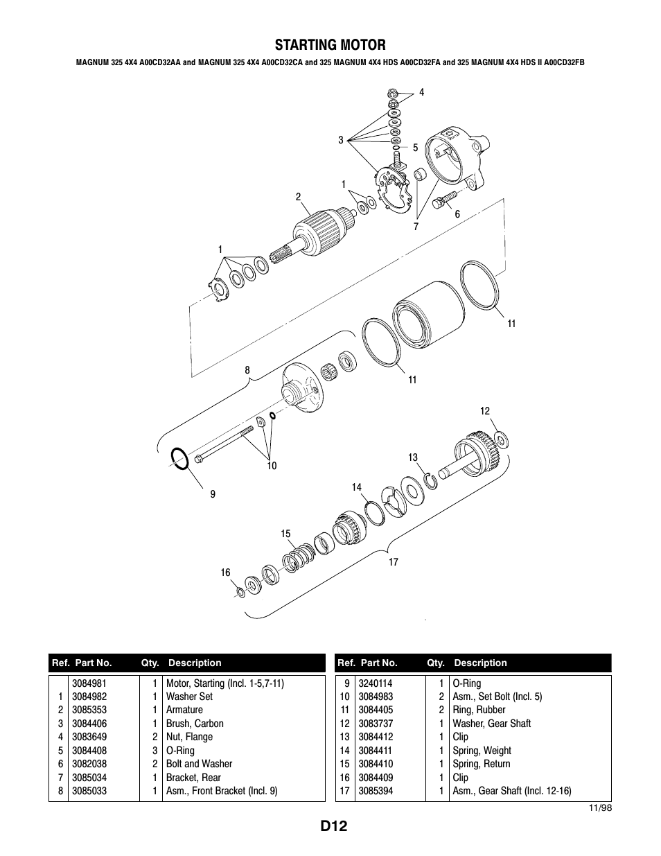 D12 starting motor | Polaris MAGNUM 325 4X4 A00CD32AA User Manual | Page 54 / 59