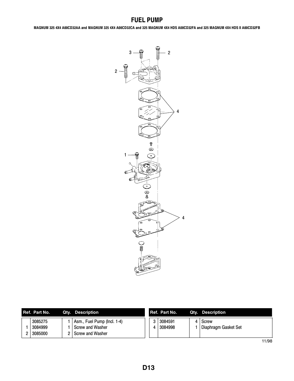 D13 fuel pump | Polaris MAGNUM 325 4X4 A00CD32AA User Manual | Page 55 / 59