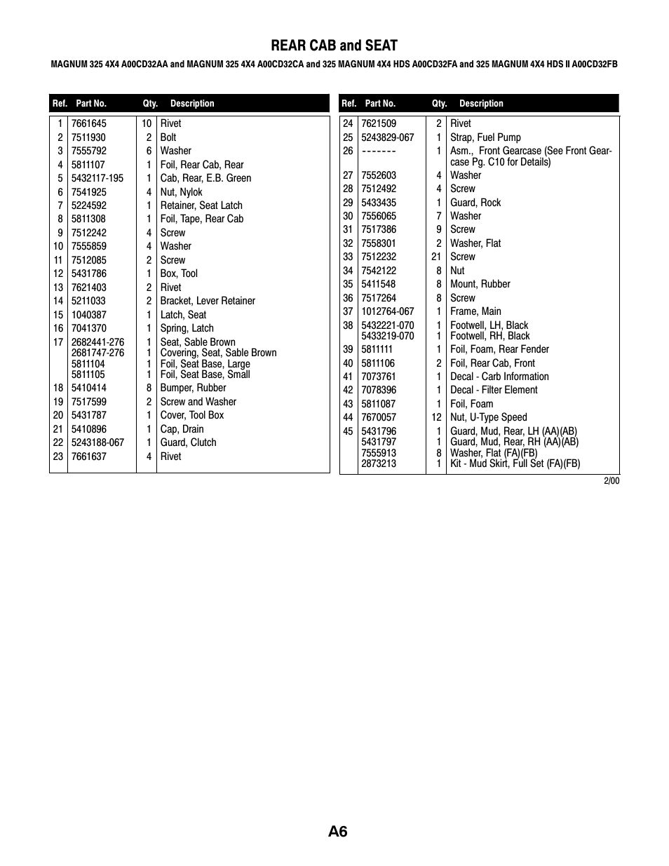 A6 rear cab and seat | Polaris MAGNUM 325 4X4 A00CD32AA User Manual | Page 6 / 59