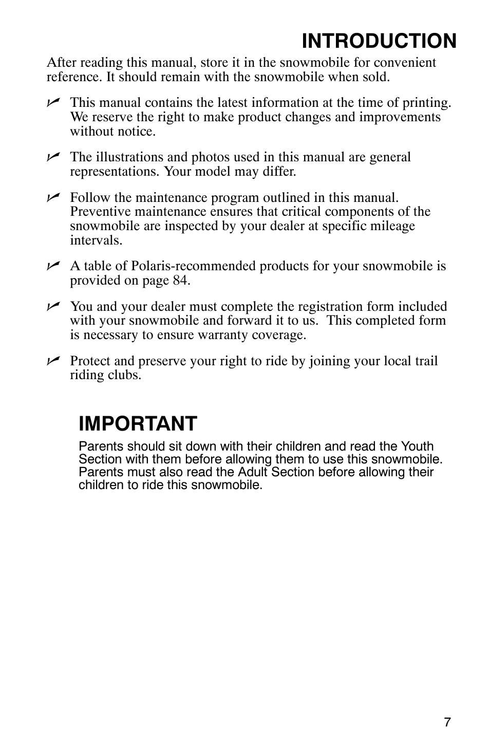 Introduction, Important | Polaris 120 User Manual | Page 10 / 99