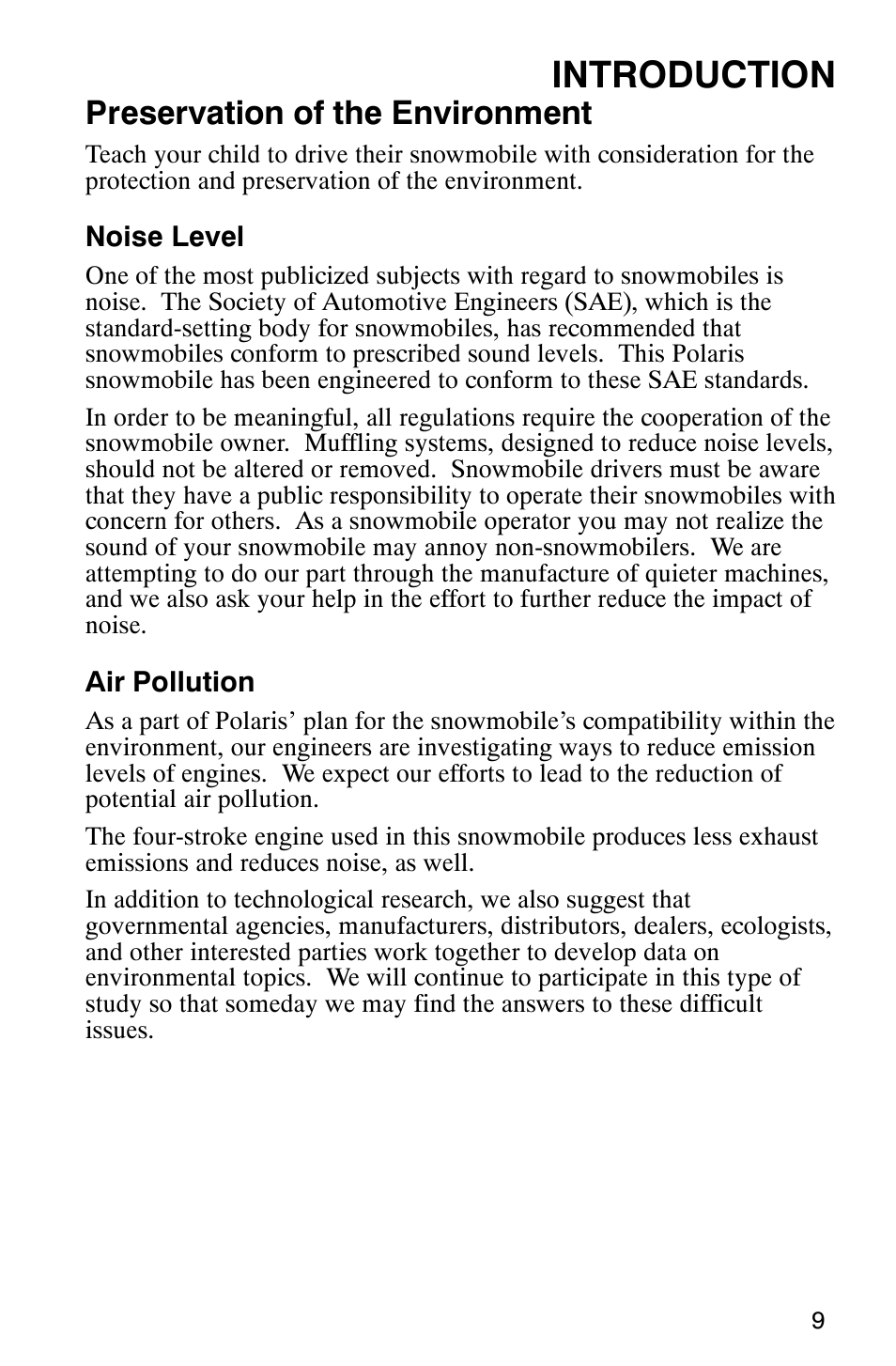 Introduction, Preservation of the environment | Polaris 120 User Manual | Page 12 / 99