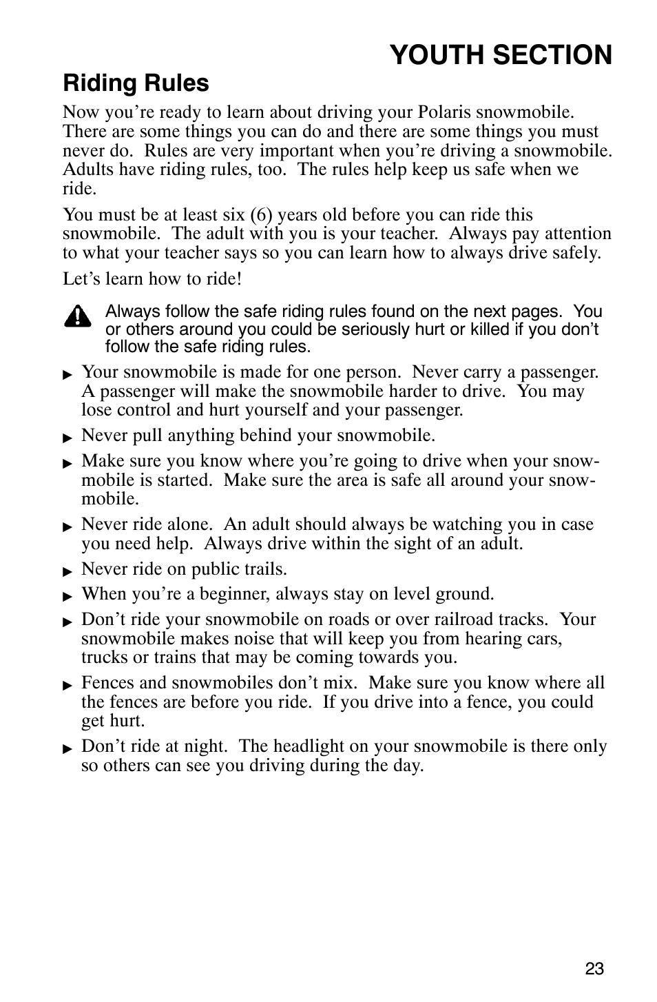 Riding rules | Polaris 120 User Manual | Page 26 / 99