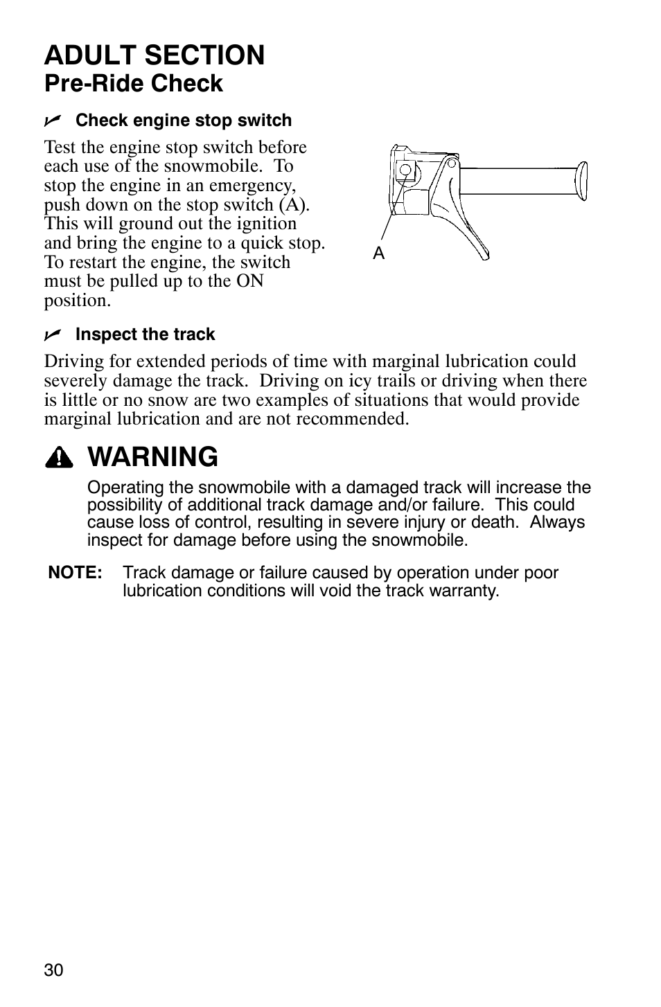 Warning, Pre-ride check | Polaris 120 User Manual | Page 33 / 99