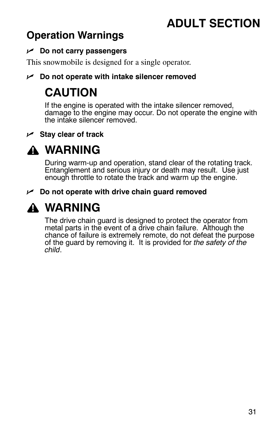 Caution, Warning, Operation warnings | Polaris 120 User Manual | Page 34 / 99