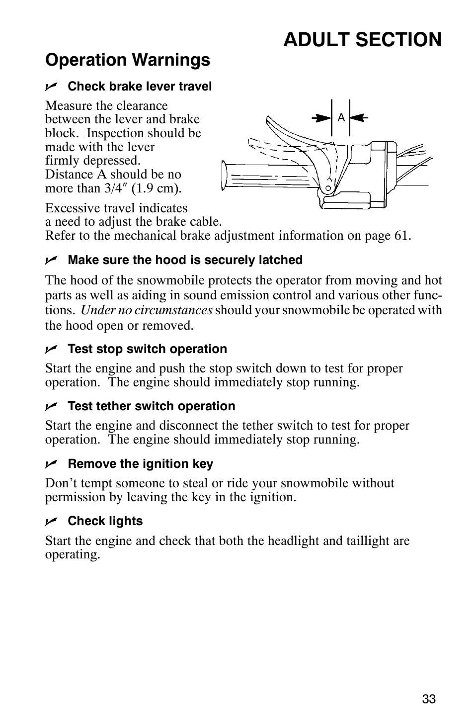 Operation warnings | Polaris 120 User Manual | Page 36 / 99