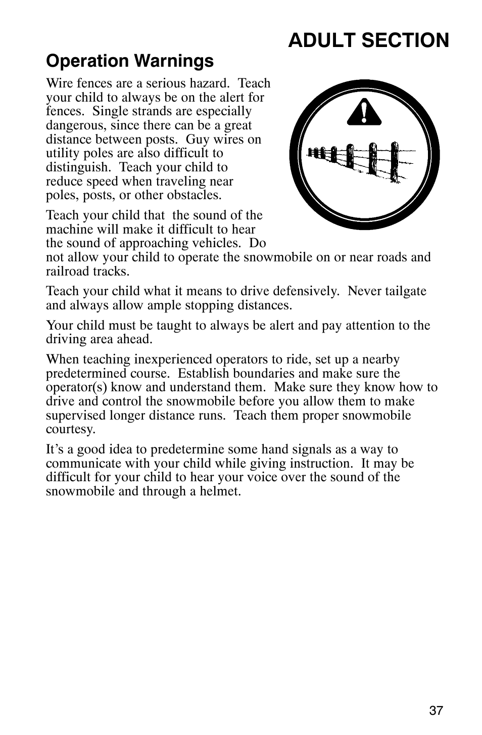 Operation warnings | Polaris 120 User Manual | Page 40 / 99