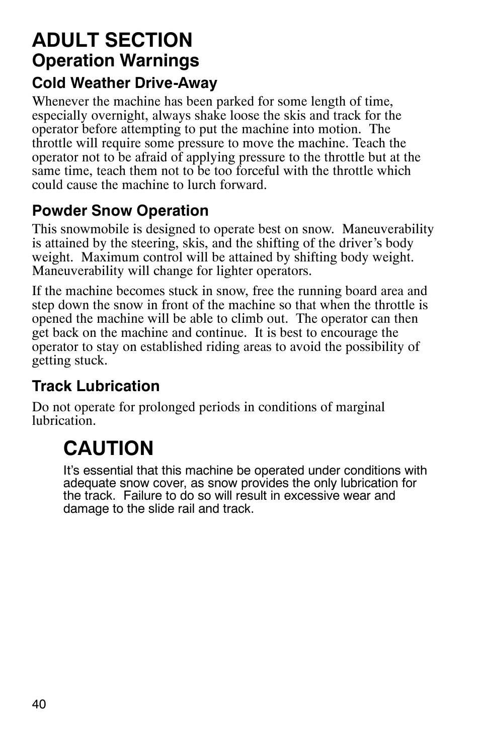 Caution, Operation warnings | Polaris 120 User Manual | Page 43 / 99