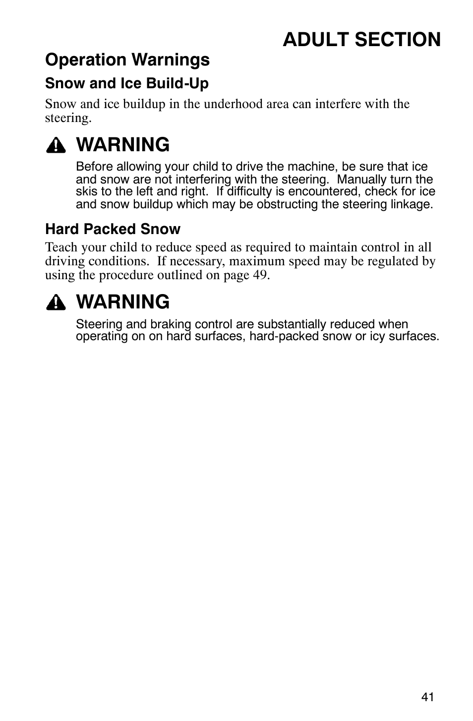 Warning, Operation warnings | Polaris 120 User Manual | Page 44 / 99