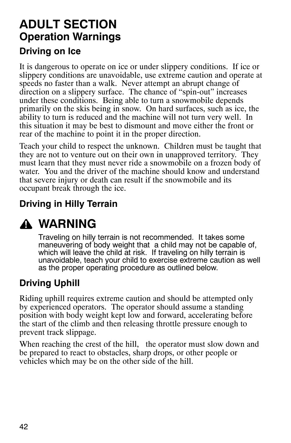 Warning, Operation warnings | Polaris 120 User Manual | Page 45 / 99