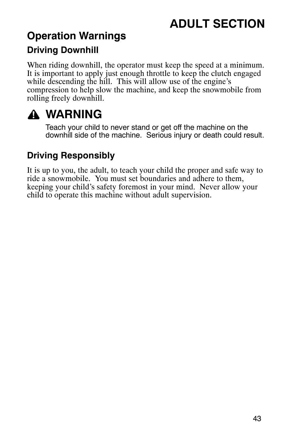 Warning, Operation warnings | Polaris 120 User Manual | Page 46 / 99