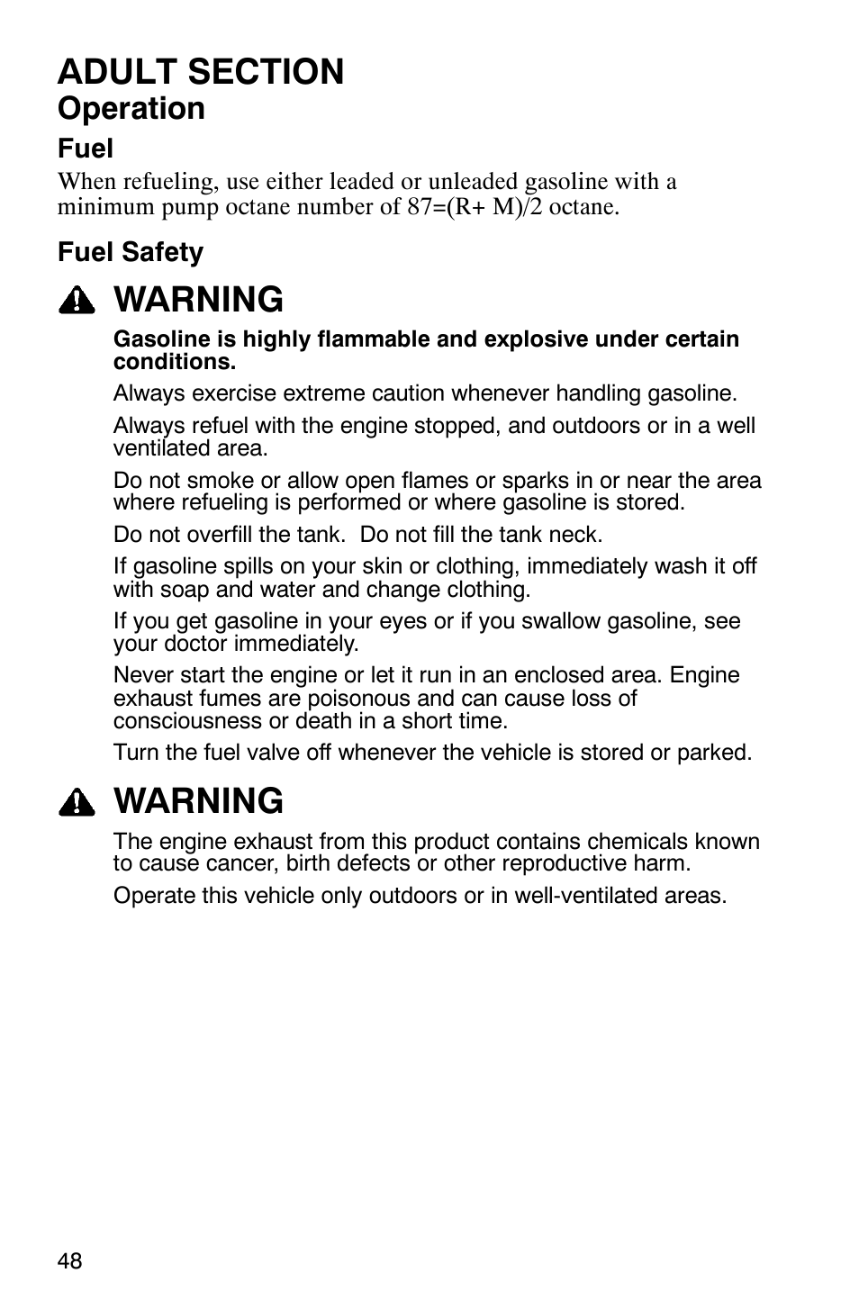 Warning, Operation | Polaris 120 User Manual | Page 51 / 99