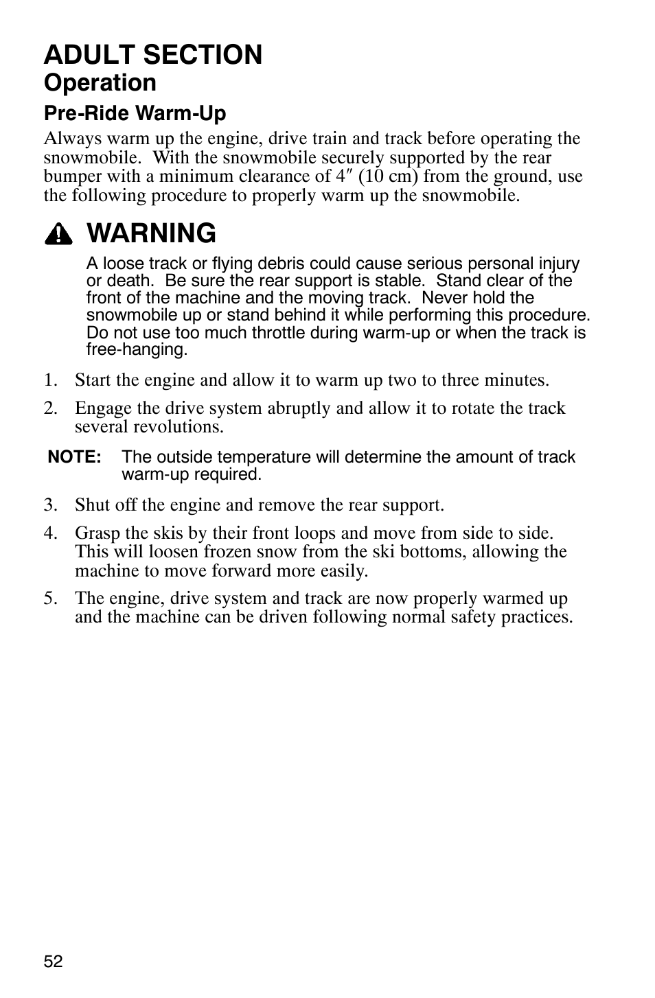 Warning, Operation | Polaris 120 User Manual | Page 55 / 99