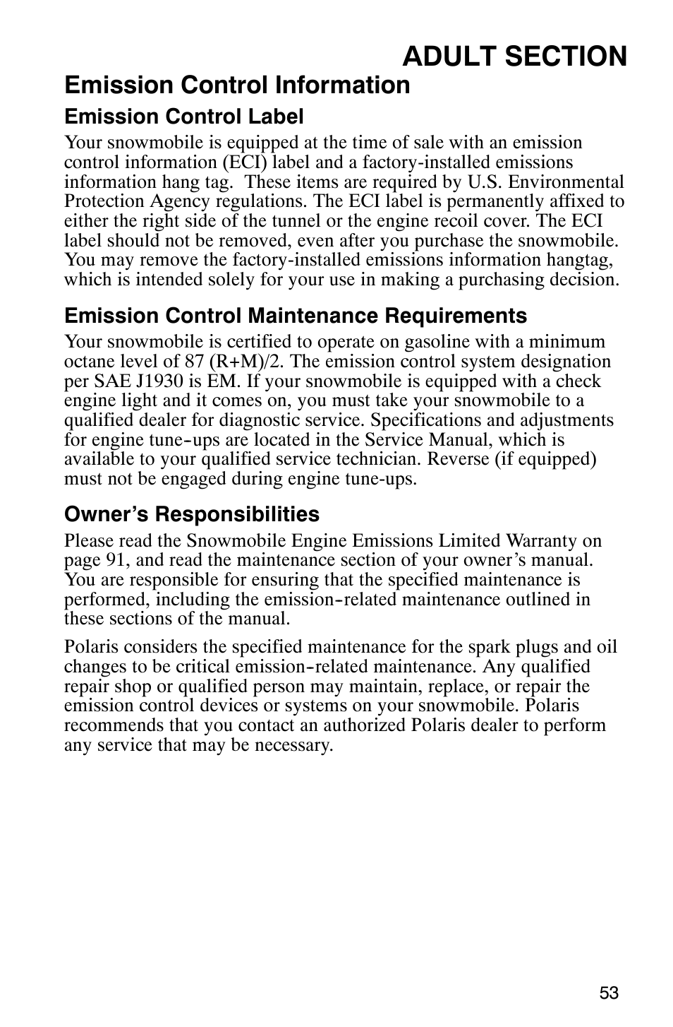 Emission control information | Polaris 120 User Manual | Page 56 / 99