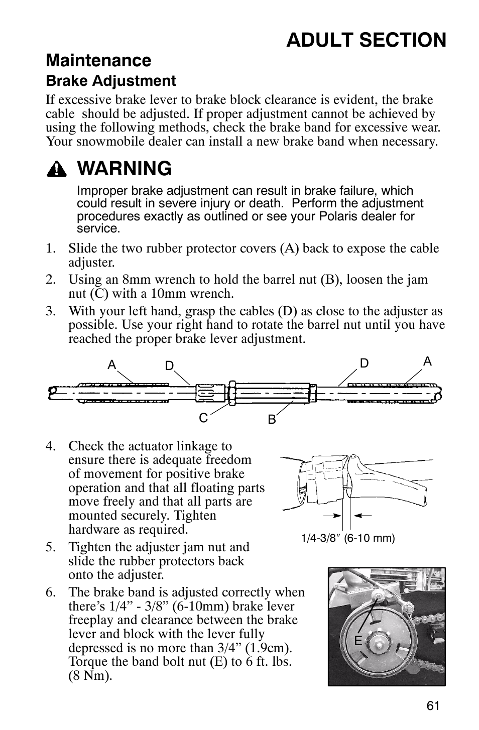 Warning, Maintenance | Polaris 120 User Manual | Page 64 / 99