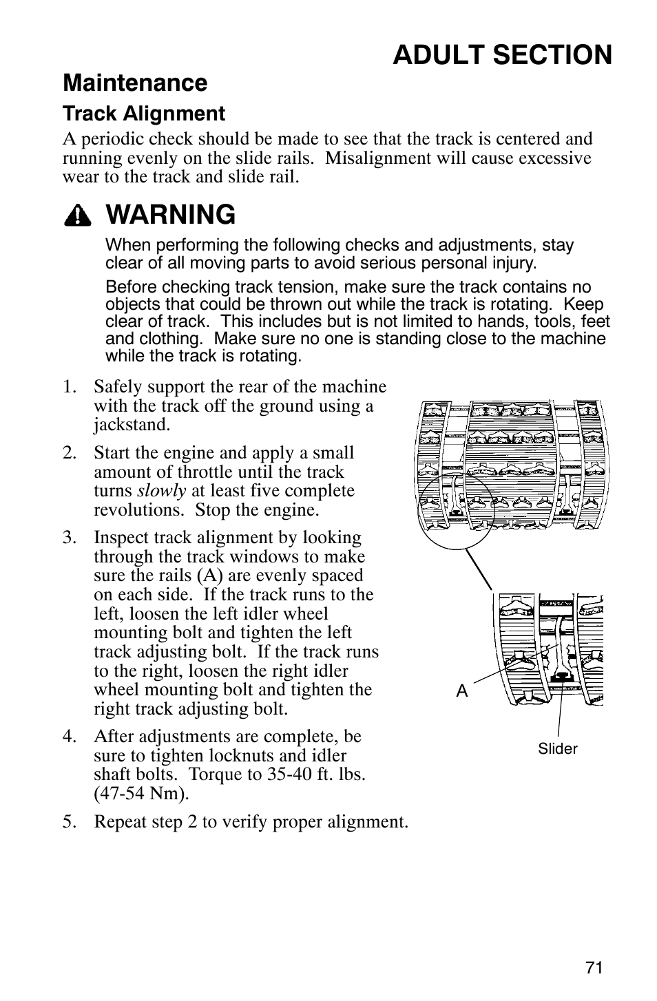 Warning, Maintenance | Polaris 120 User Manual | Page 74 / 99