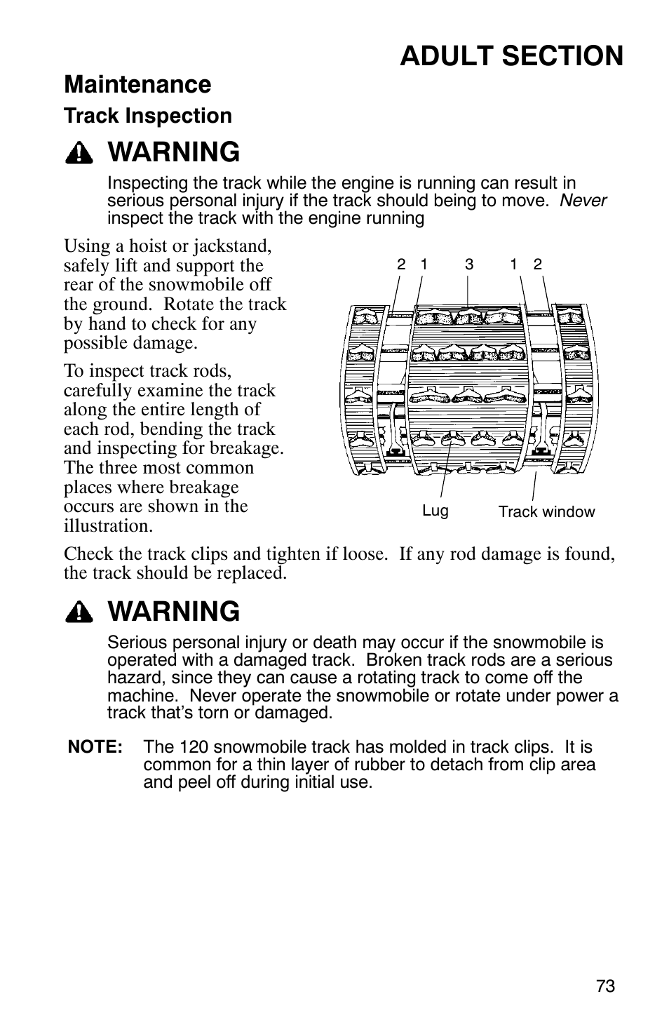 Warning, Maintenance | Polaris 120 User Manual | Page 76 / 99