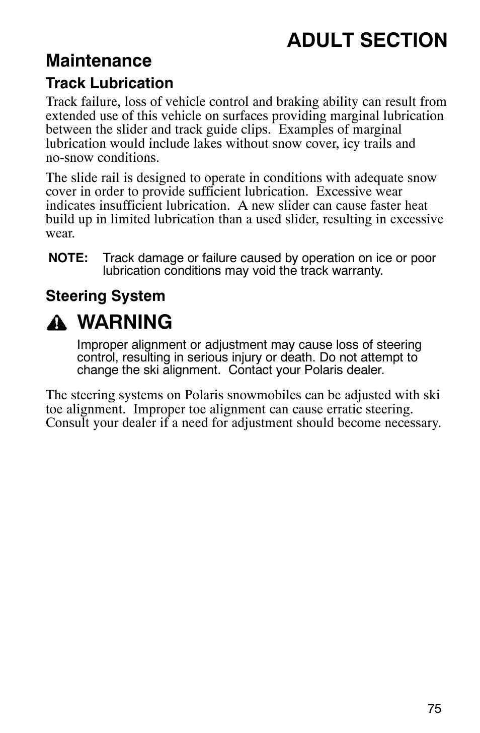 Warning, Maintenance | Polaris 120 User Manual | Page 78 / 99