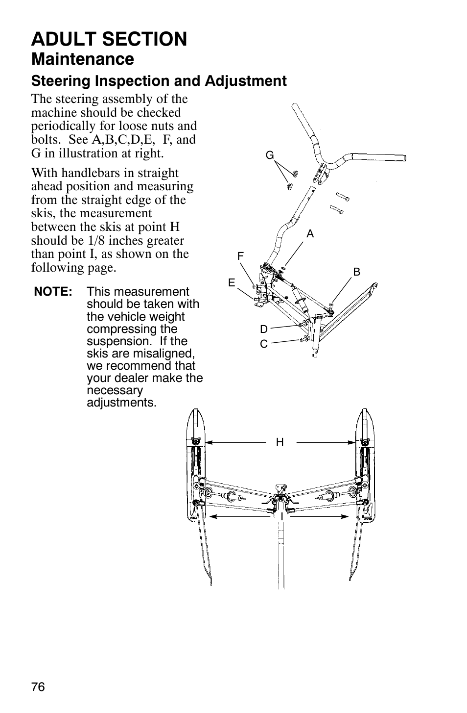 Maintenance, Steering inspection and adjustment | Polaris 120 User Manual | Page 79 / 99