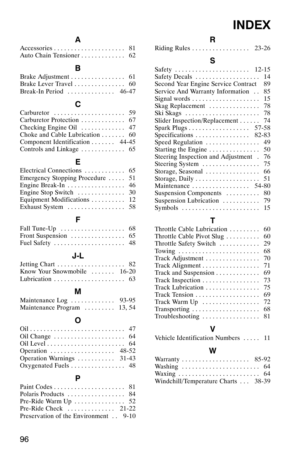 Index | Polaris 120 User Manual | Page 99 / 99