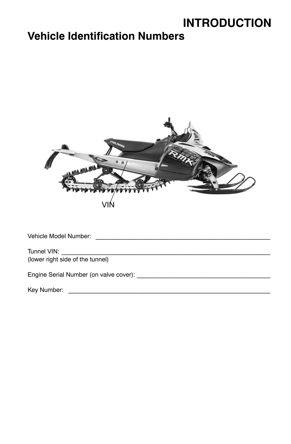 Introduction, Vehicle identification numbers | Polaris 700 Dragon RMK User Manual | Page 10 / 135