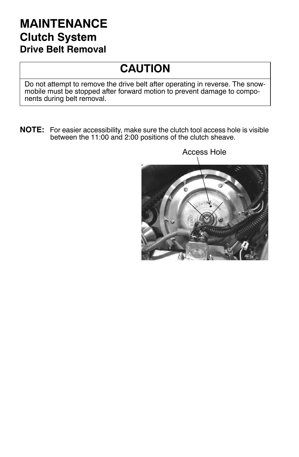 Maintenance, Clutch system, Caution | Drive belt removal | Polaris 700 Dragon RMK User Manual | Page 101 / 135