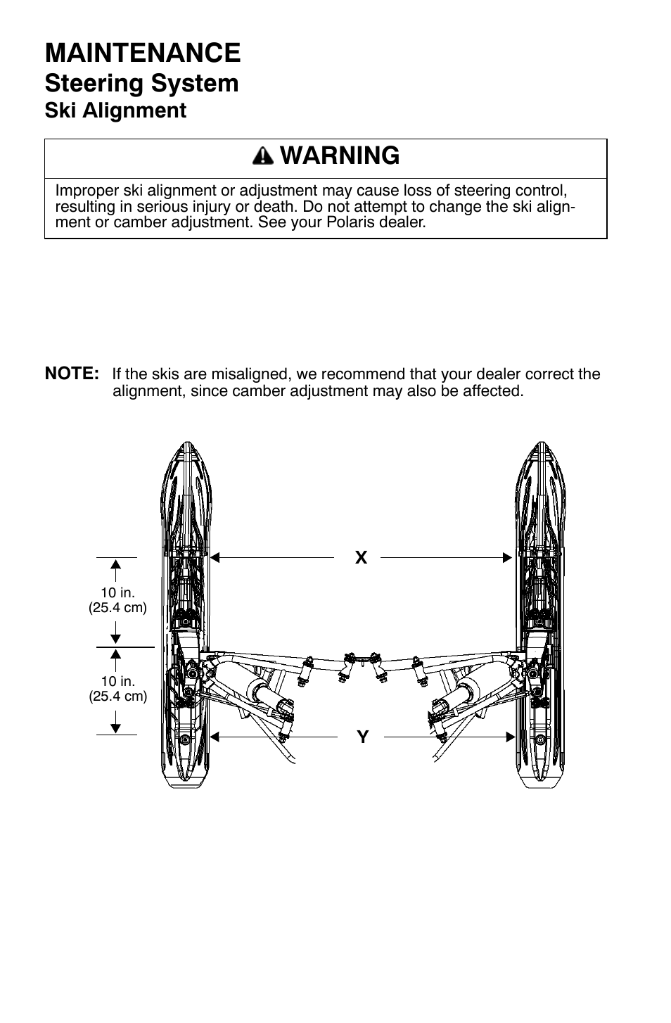 Maintenance, Steering system, Warning | Ski alignment | Polaris 700 Dragon RMK User Manual | Page 109 / 135