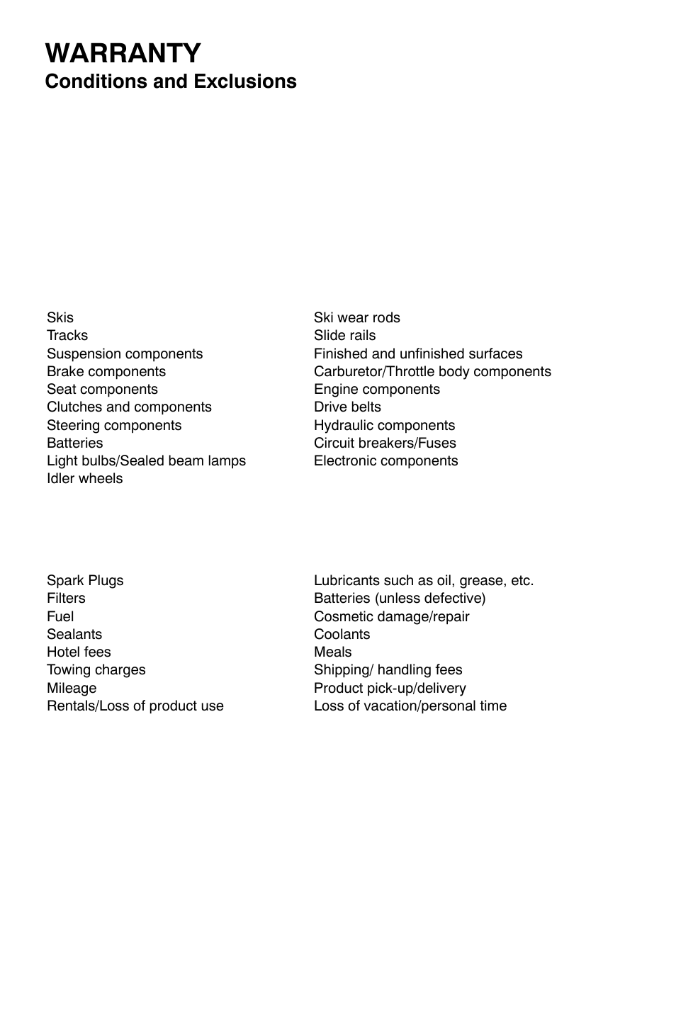Warranty, Conditions and exclusions | Polaris 700 Dragon RMK User Manual | Page 125 / 135