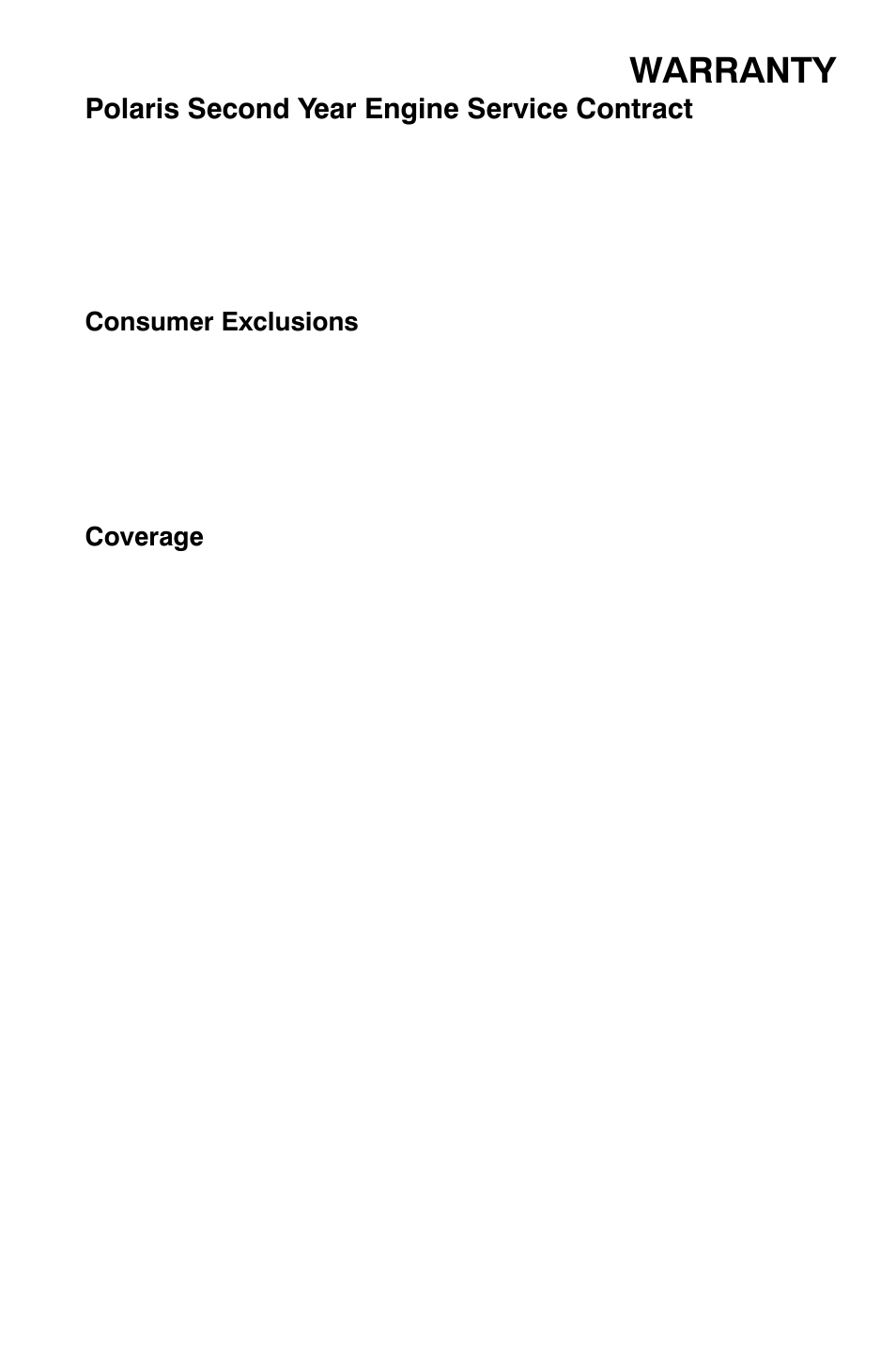 Warranty, Polaris second year engine service contract, Consumer exclusions | Coverage | Polaris 700 Dragon RMK User Manual | Page 126 / 135