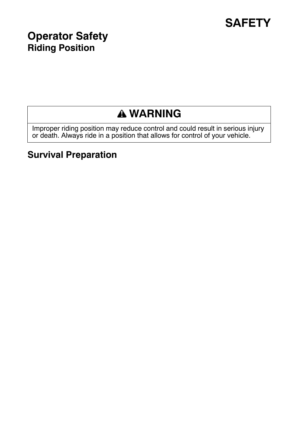 Safety, Operator safety, Warning | Polaris 700 Dragon RMK User Manual | Page 14 / 135