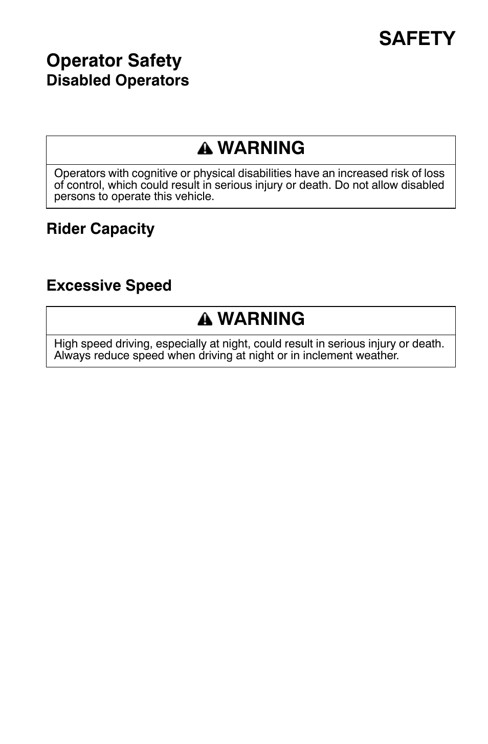 Safety, Operator safety, Warning | Polaris 700 Dragon RMK User Manual | Page 16 / 135