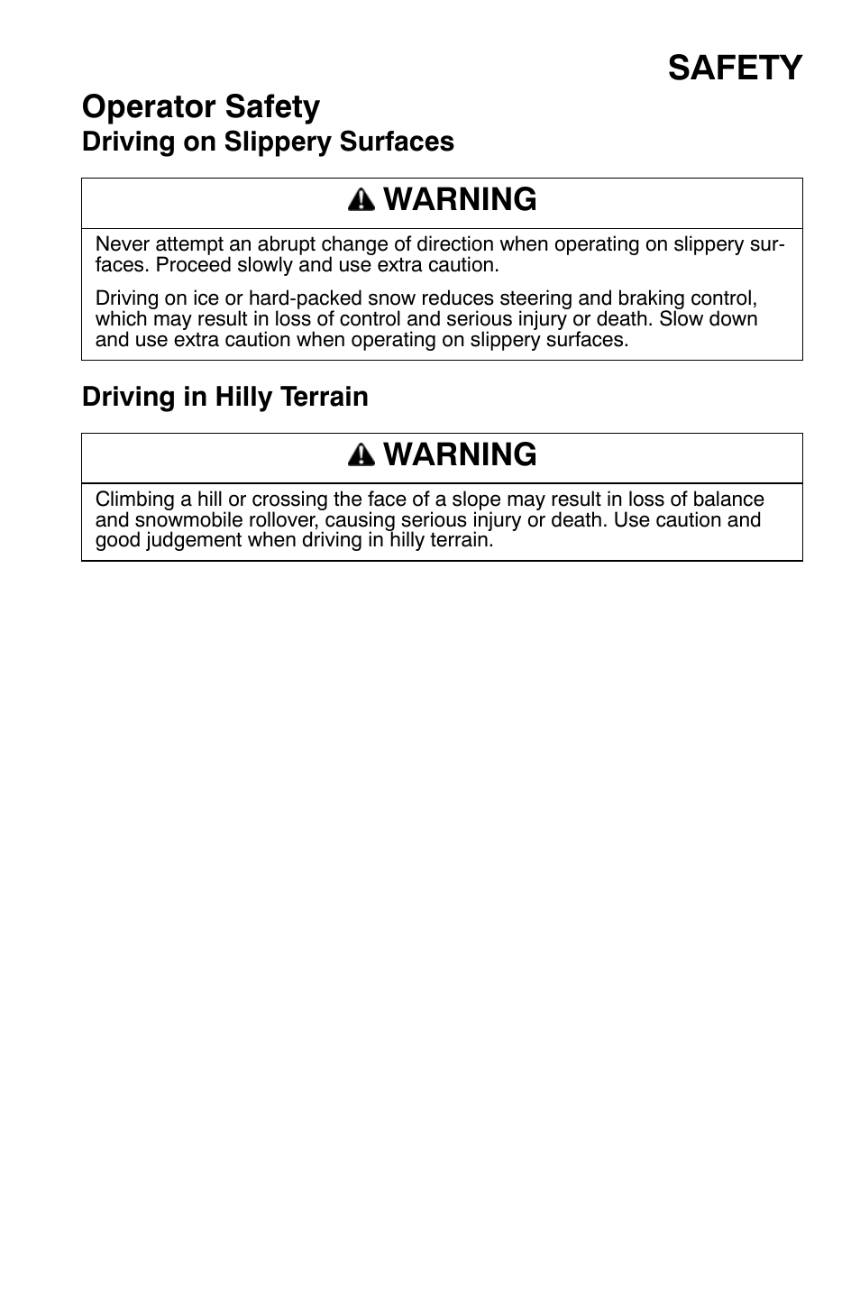 Safety, Operator safety, Warning | Polaris 700 Dragon RMK User Manual | Page 20 / 135