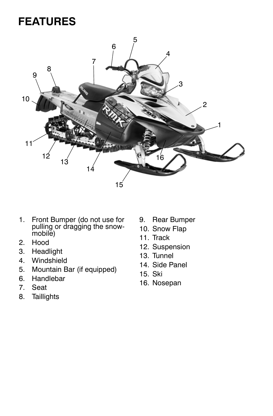 Features | Polaris 700 Dragon RMK User Manual | Page 29 / 135