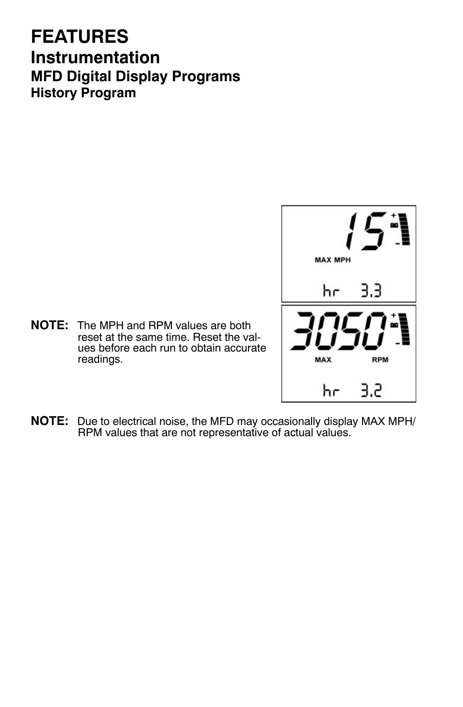 Features, Instrumentation, Mfd digital display programs | Polaris 700 Dragon RMK User Manual | Page 39 / 135