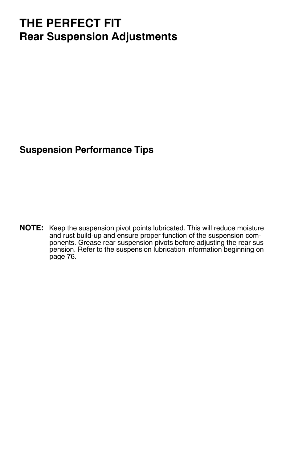 The perfect fit, Rear suspension adjustments, Suspension performance tips | Polaris 700 Dragon RMK User Manual | Page 45 / 135