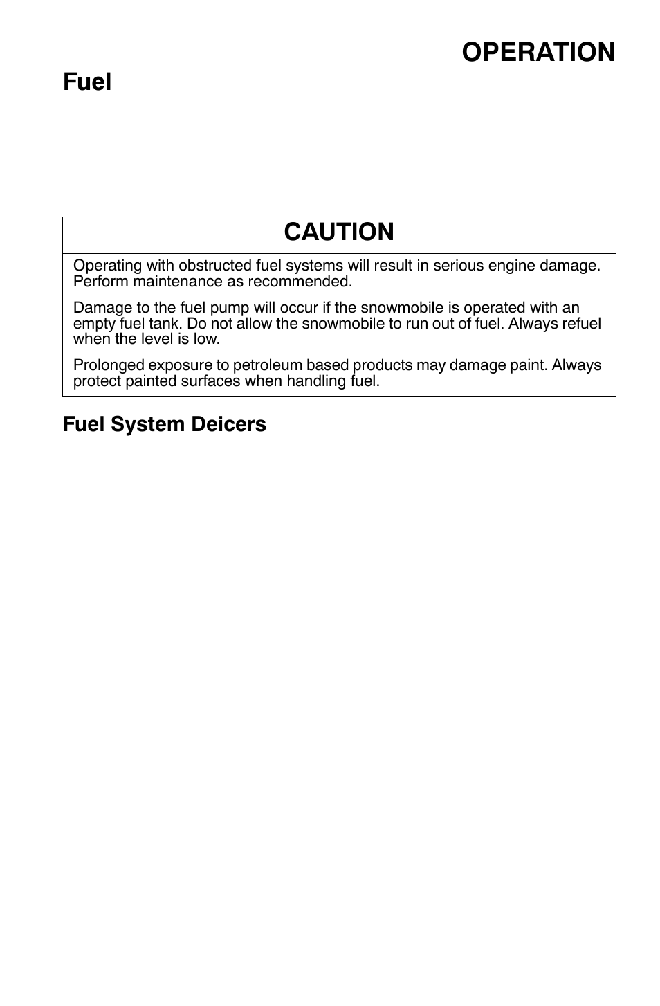 Operation, Fuel, Caution | Polaris 700 Dragon RMK User Manual | Page 64 / 135