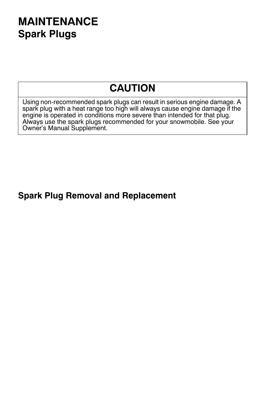 Maintenance, Spark plugs, Caution | Polaris 700 Dragon RMK User Manual | Page 83 / 135