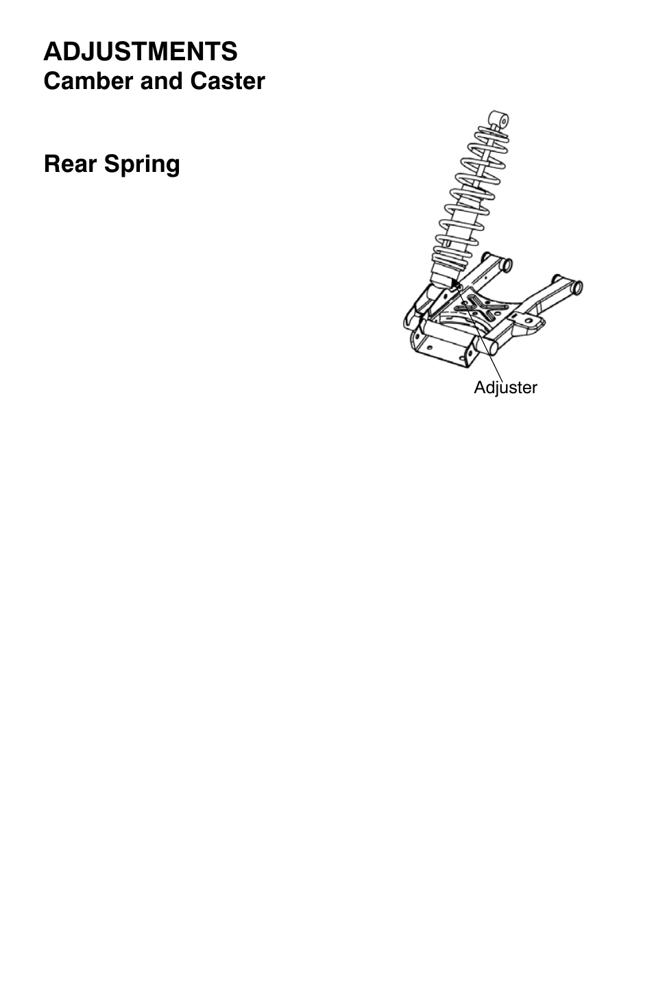 Adjustments, Camber and caster, Rear spring | Polaris Sportsman 800 X2 User Manual | Page 129 / 148