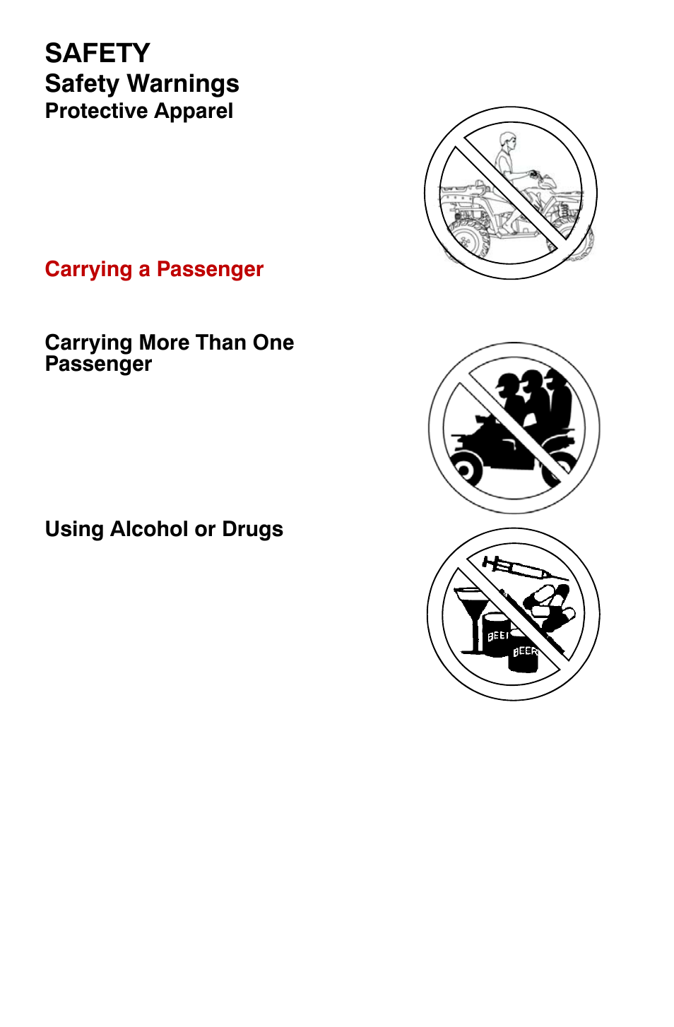 Safety, Safety warnings | Polaris Sportsman 800 X2 User Manual | Page 15 / 148