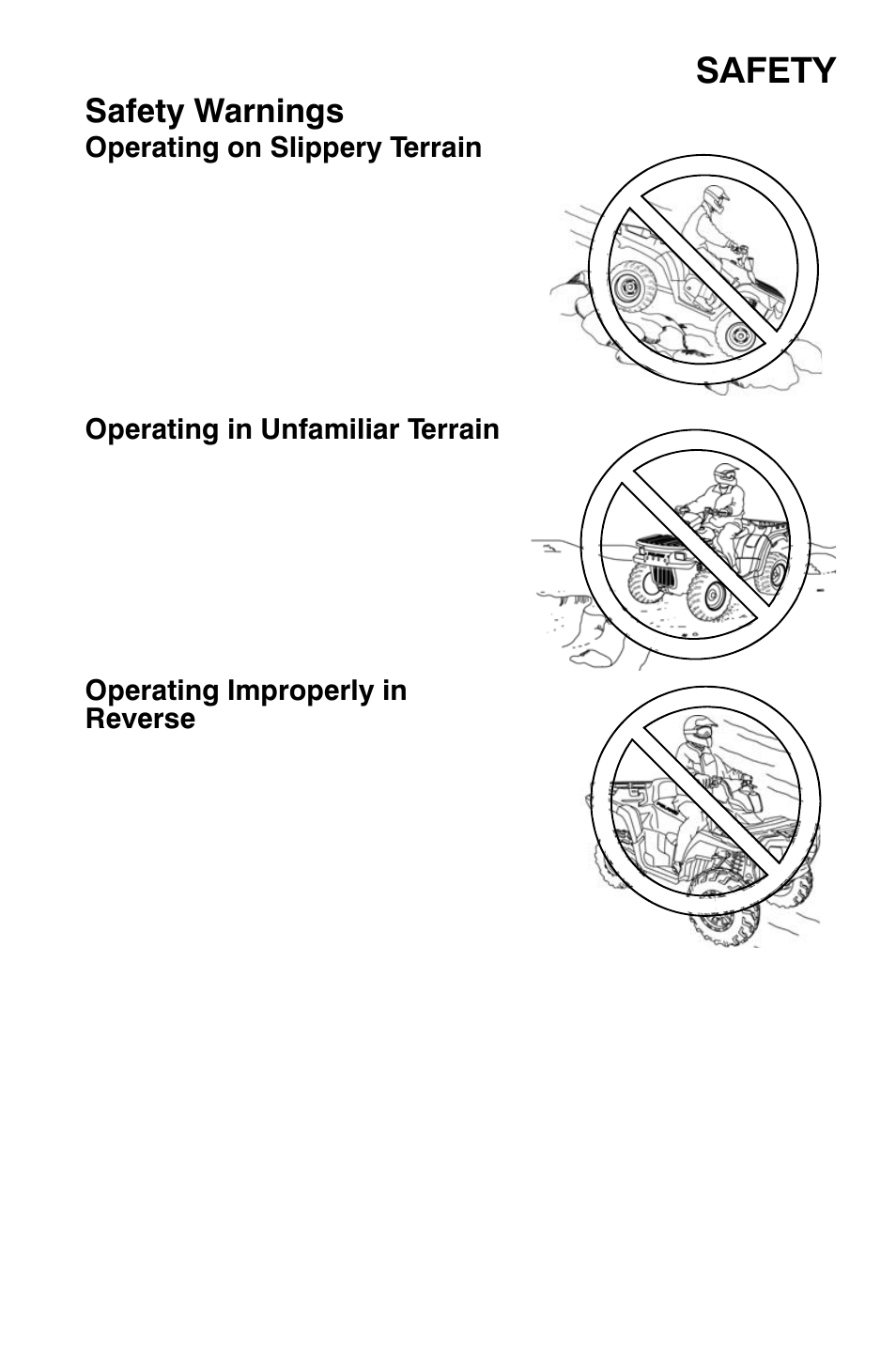 Safety, Safety warnings | Polaris Sportsman 800 X2 User Manual | Page 20 / 148