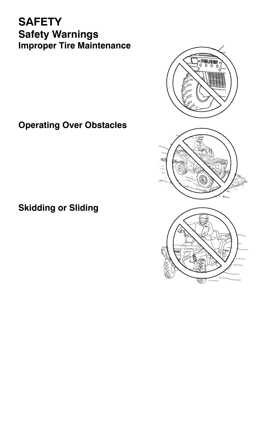 Safety, Safety warnings | Polaris Sportsman 800 X2 User Manual | Page 21 / 148