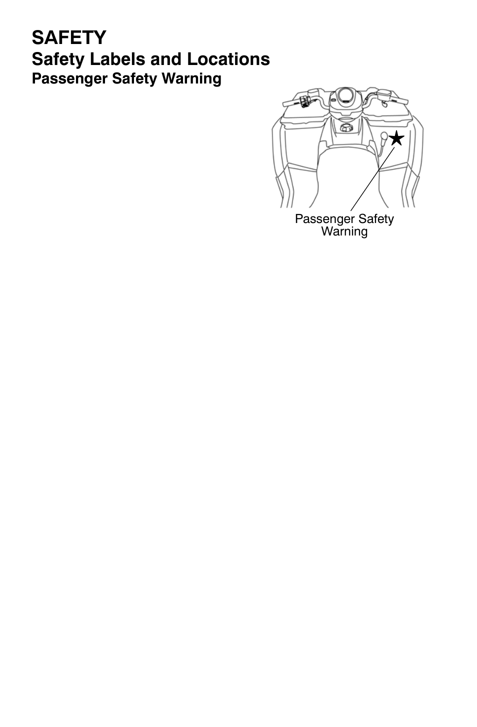 Safety, Safety labels and locations, Passenger safety warning | Polaris Sportsman 800 X2 User Manual | Page 27 / 148