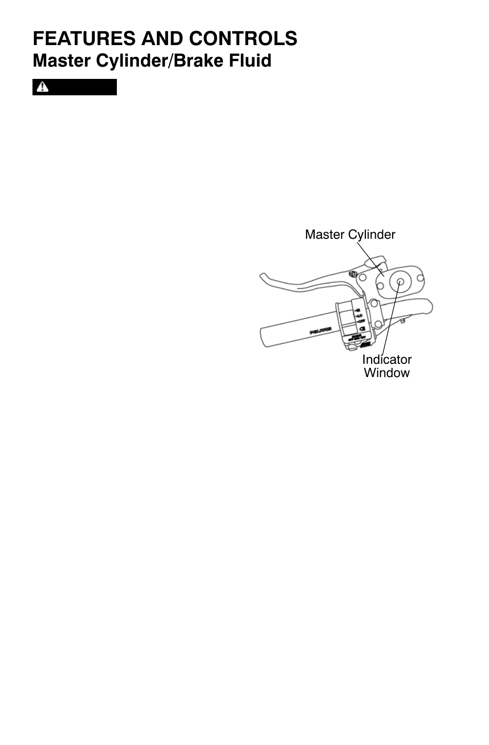 Features and controls, Master cylinder/brake fluid | Polaris Sportsman 800 X2 User Manual | Page 35 / 148