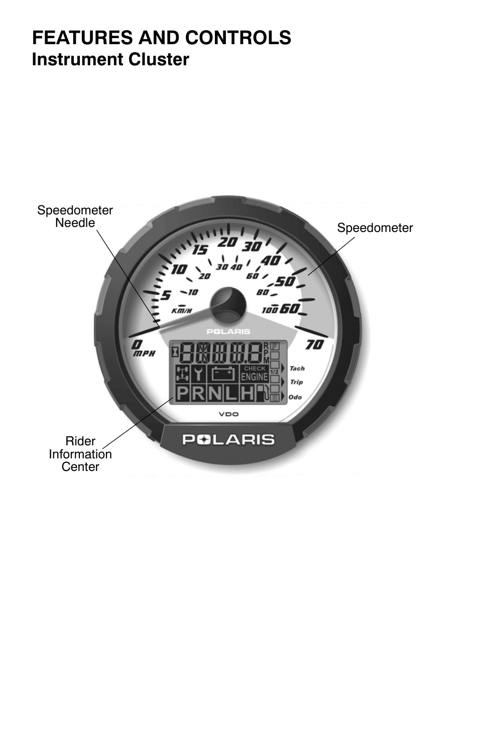 Features and controls, Instrument cluster | Polaris Sportsman 800 X2 User Manual | Page 45 / 148