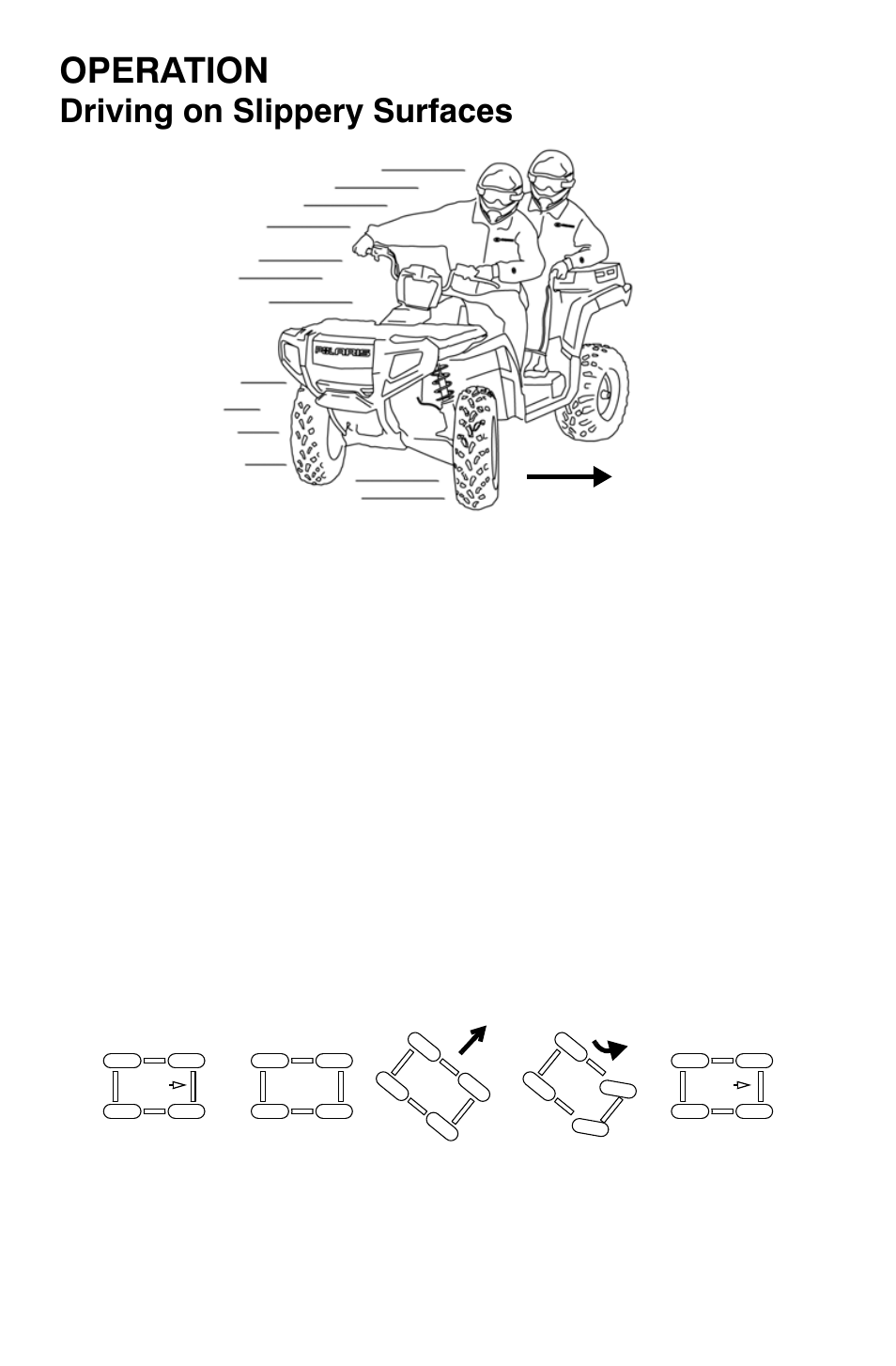 Operation, Driving on slippery surfaces | Polaris Sportsman 800 X2 User Manual | Page 63 / 148