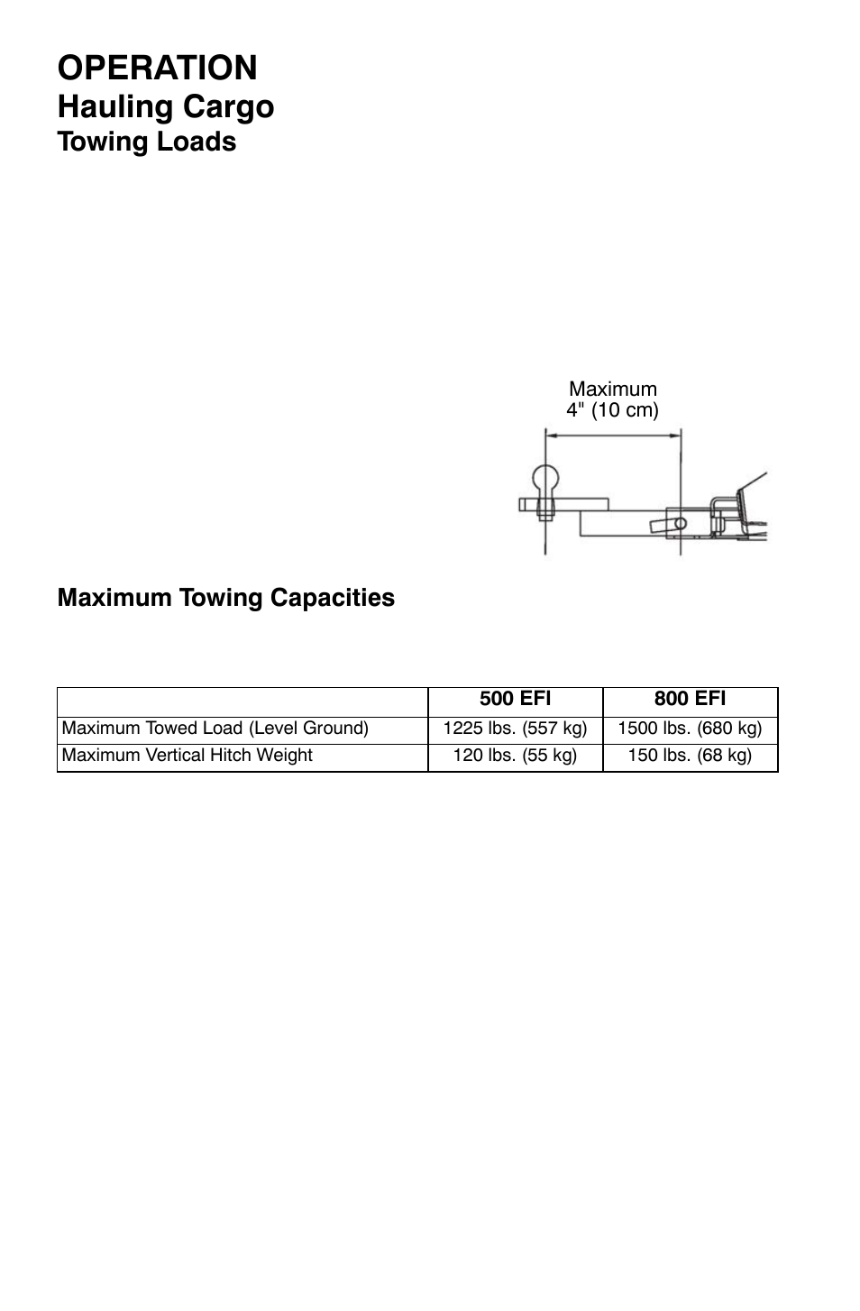 Operation, Hauling cargo, Towing loads | Polaris Sportsman 800 X2 User Manual | Page 75 / 148