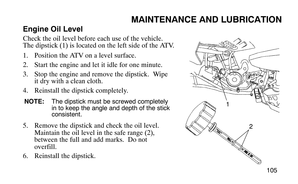 Maintenance and lubrication | Polaris Outlaw User Manual | Page 108 / 200