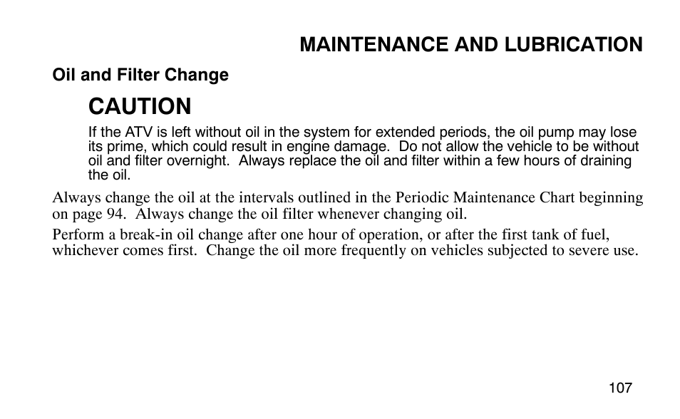 Caution, Maintenance and lubrication | Polaris Outlaw User Manual | Page 110 / 200